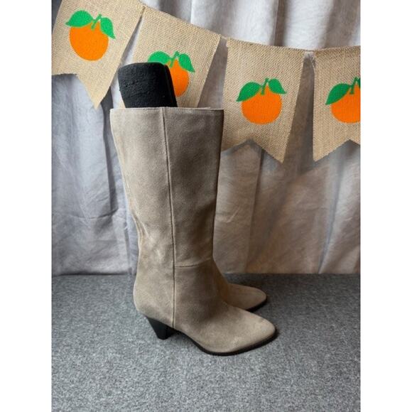 Nine West Boots Womens Size 6M Taupe CEYNOTE Suede Mid Calf Pointed Toe Heels - Picture 1 of 7